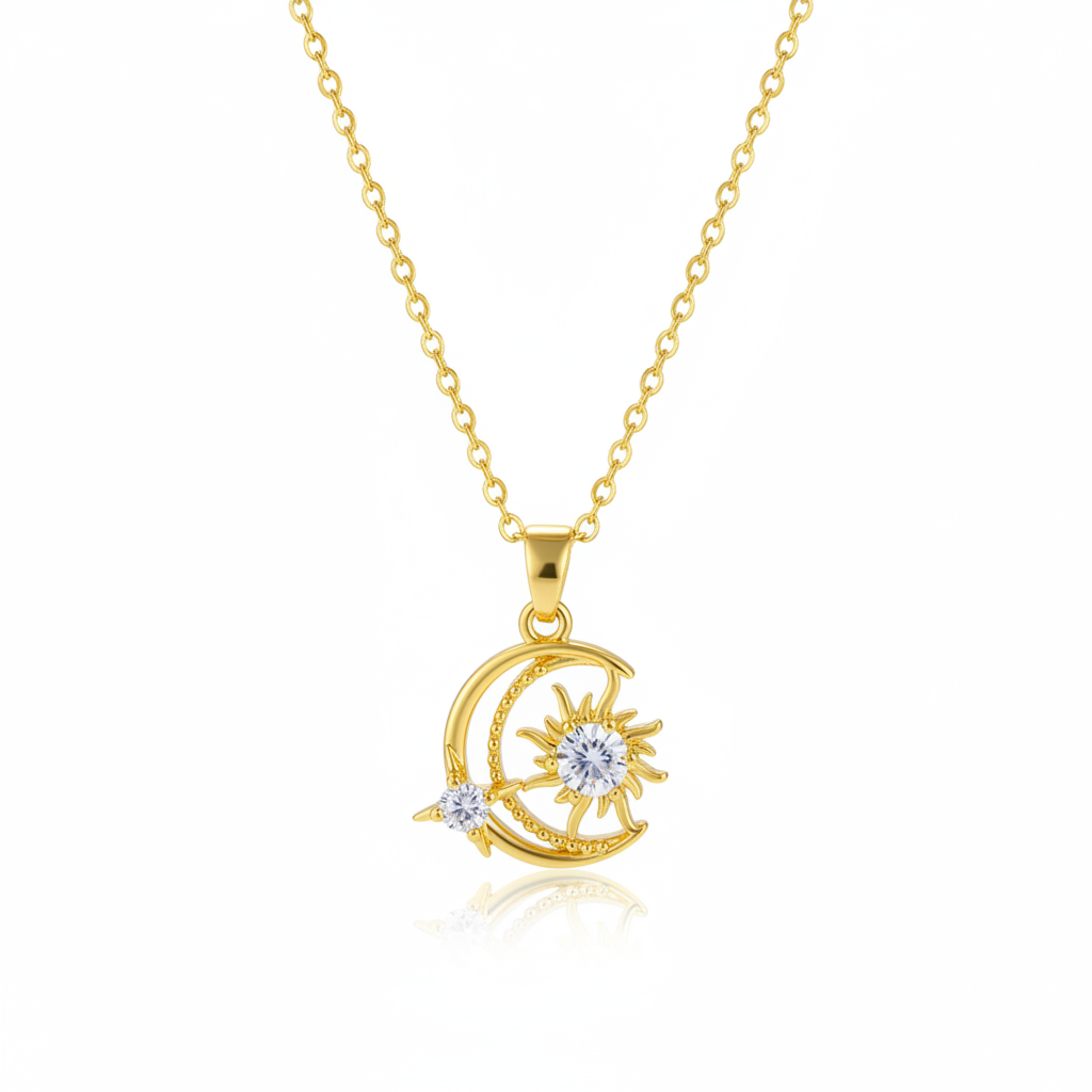 Clear Crystal & 18K Gold-Plated Moon Sun Pendant Necklace - Street Region