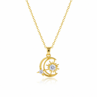 Clear Crystal & 18K Gold-Plated Moon Sun Pendant Necklace - Street Region