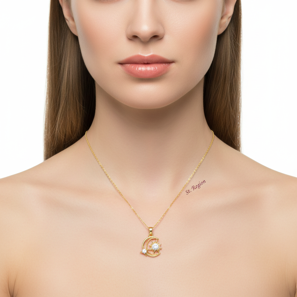 Clear Crystal & 18K Gold-Plated Moon Sun Pendant Necklace - Street Region