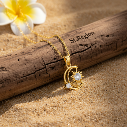 Clear Crystal & 18K Gold-Plated Moon Sun Pendant Necklace - Street Region