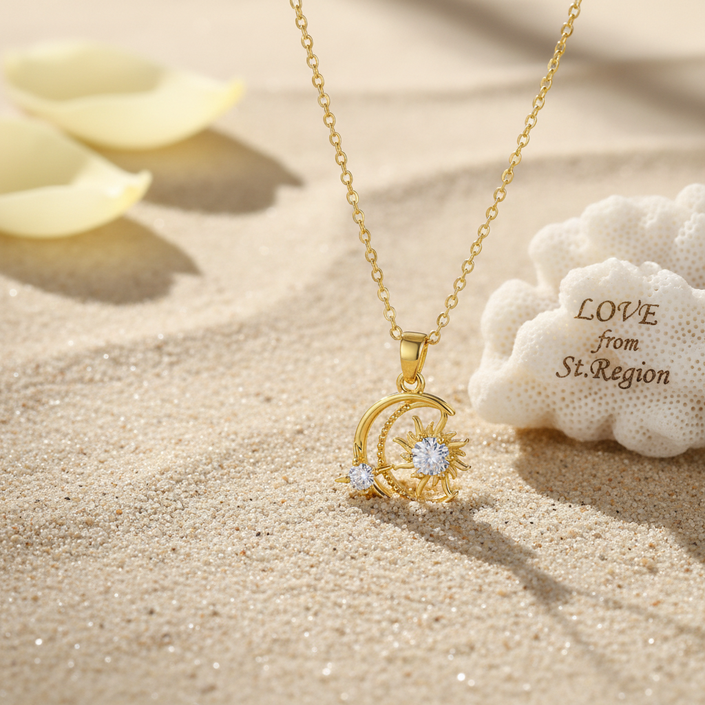 Clear Crystal & 18K Gold-Plated Moon Sun Pendant Necklace - Street Region