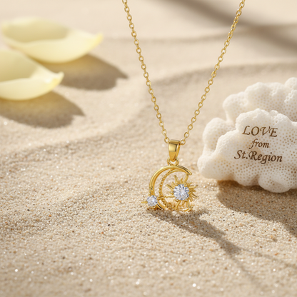 Clear Crystal & 18K Gold-Plated Moon Sun Pendant Necklace - Street Region
