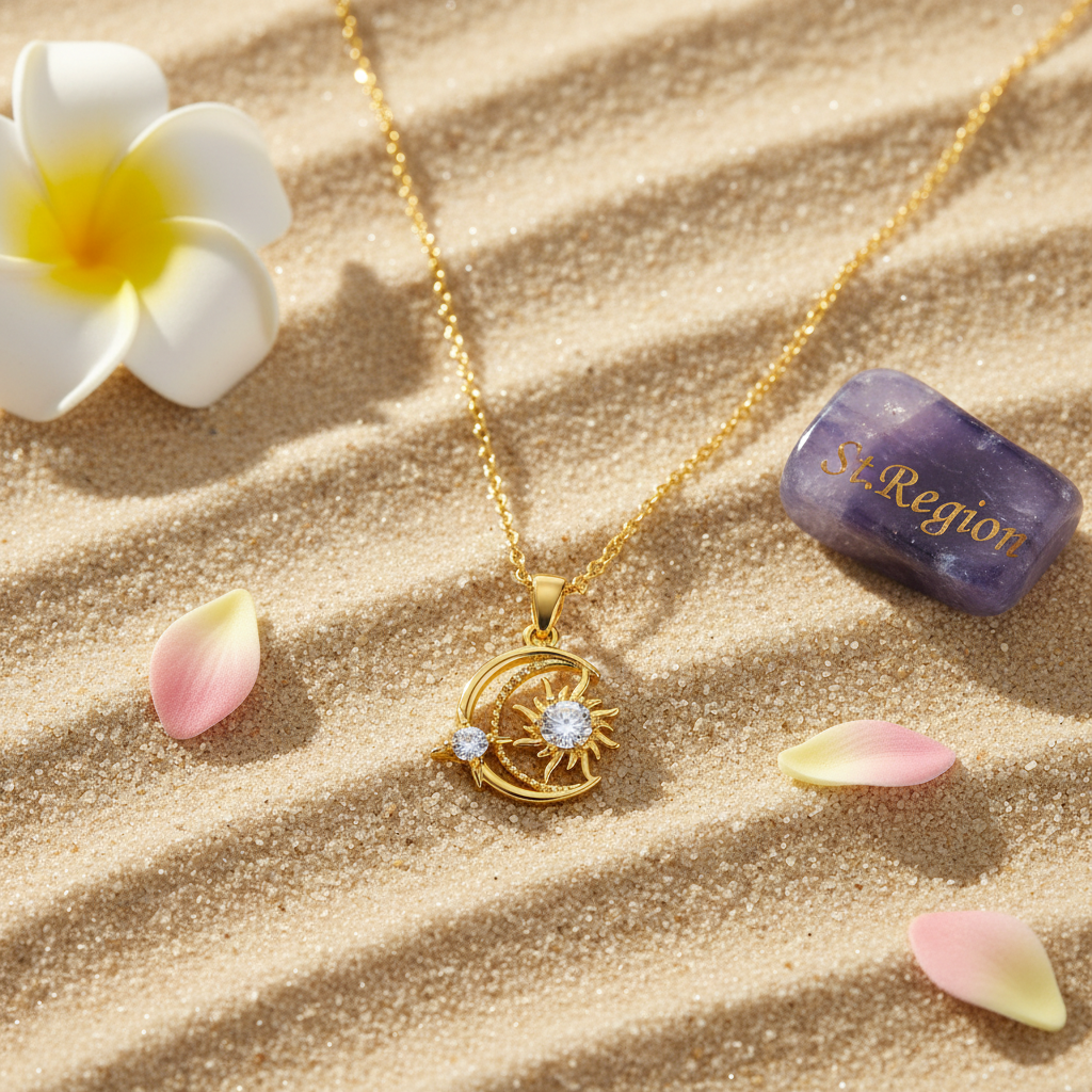 Clear Crystal & 18K Gold-Plated Moon Sun Pendant Necklace - Street Region