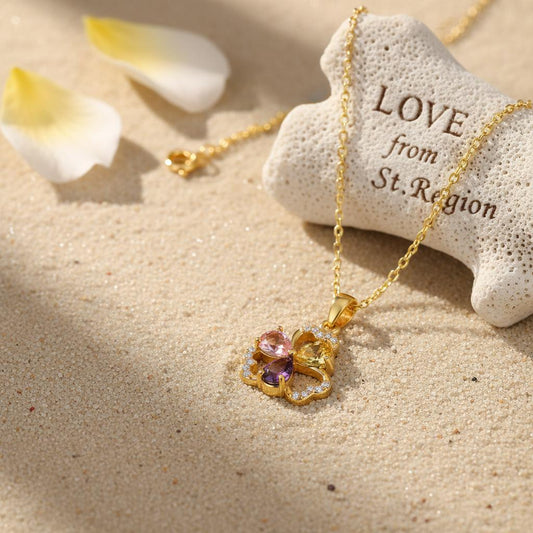 Pink & Yellow Crystal Cubic Zirconia Flower Pendant Necklace