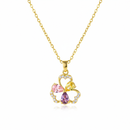 Pink & Yellow Crystal Cubic Zirconia Flower Pendant Necklace - Street Region