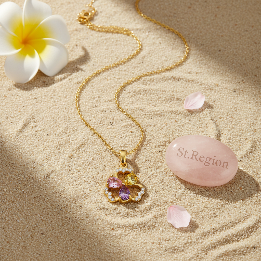 Pink & Yellow Crystal Cubic Zirconia Flower Pendant Necklace - Street Region
