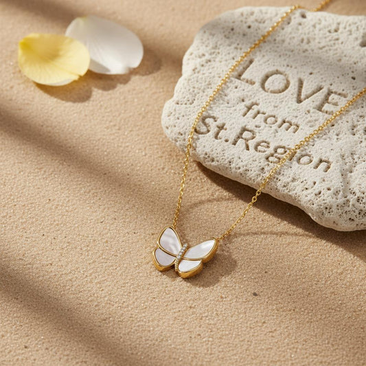Shell & 18K Gold-Plated Butterfly Pendant Necklace