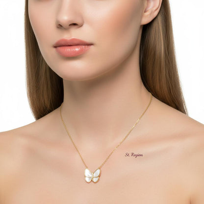Shell and 18K Gold-Plated Butterfly Pendant Necklace, gold pendant necklace for women, everyday style, styled look