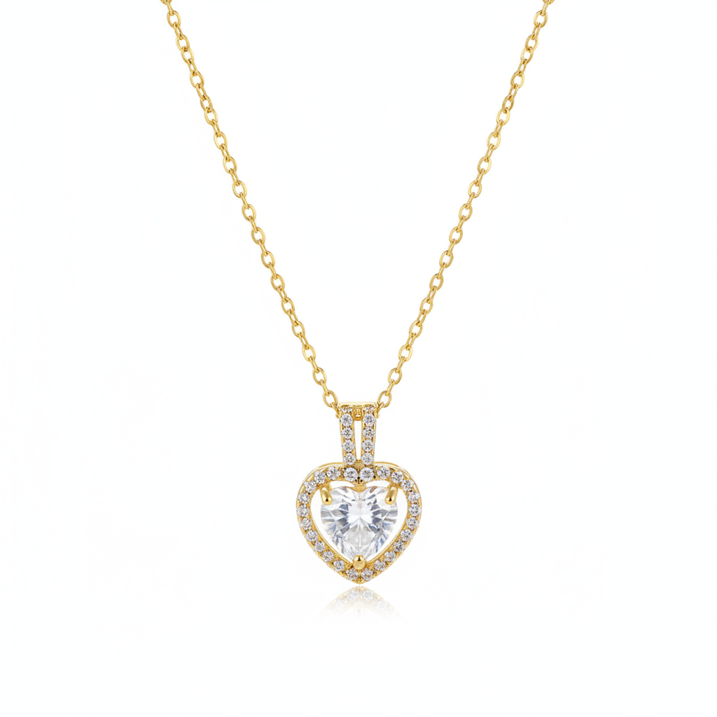 Clear Crystal & Cubic Zirconia Heart Pendant Necklace - Street Region