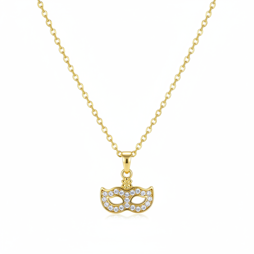 Cubic Zirconia & 18K Gold-Plated Mask Pendant Necklace - Street Region