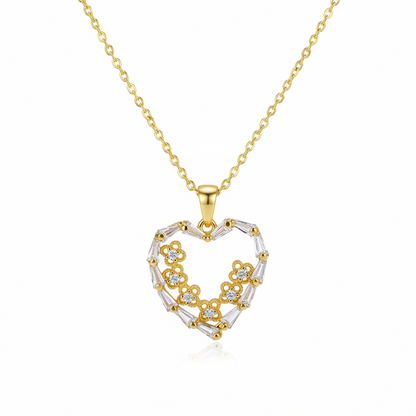 Clear Cubic Zirconia & 18K Gold-Plated Floral Heart Pendant Necklace - Street Region