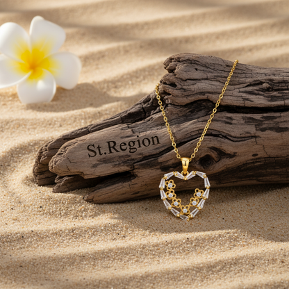 Clear Cubic Zirconia & 18K Gold-Plated Floral Heart Pendant Necklace - Street Region