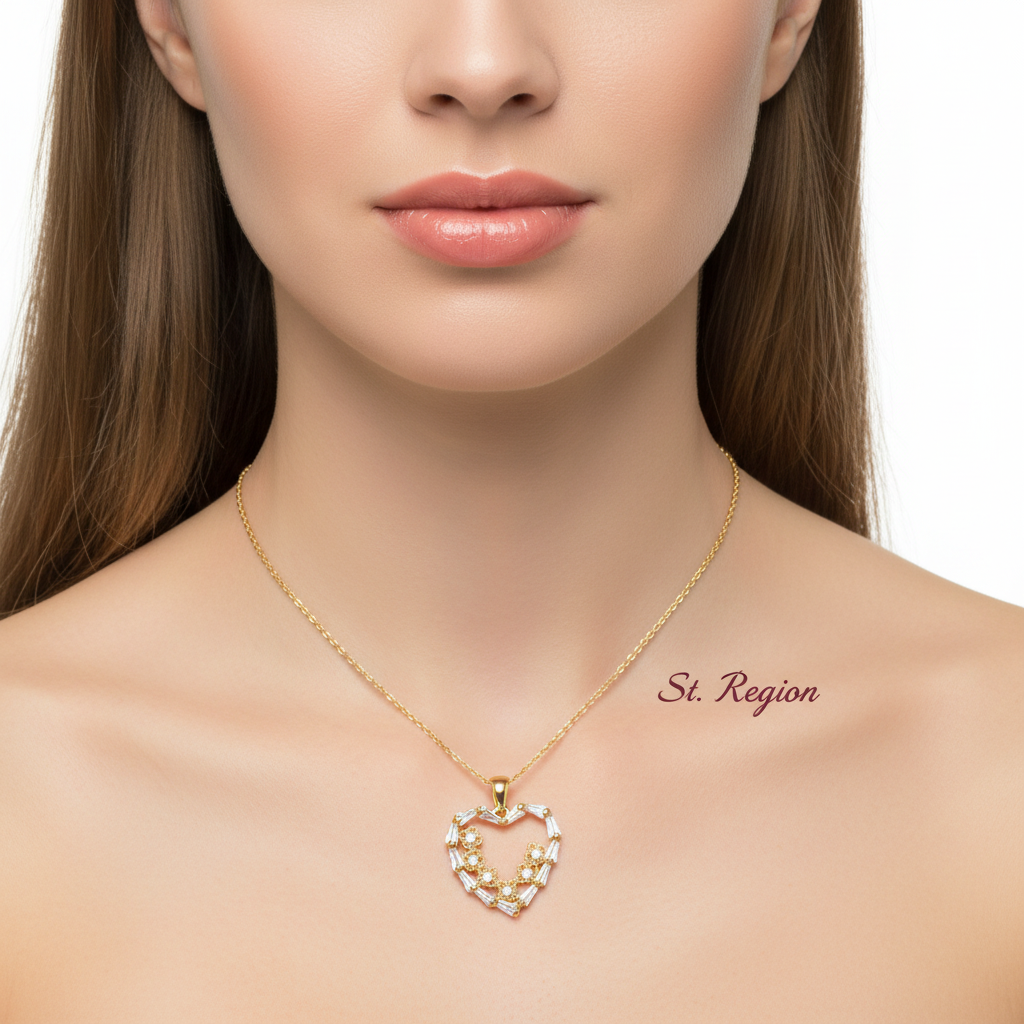 Clear Cubic Zirconia & 18K Gold-Plated Floral Heart Pendant Necklace - Street Region