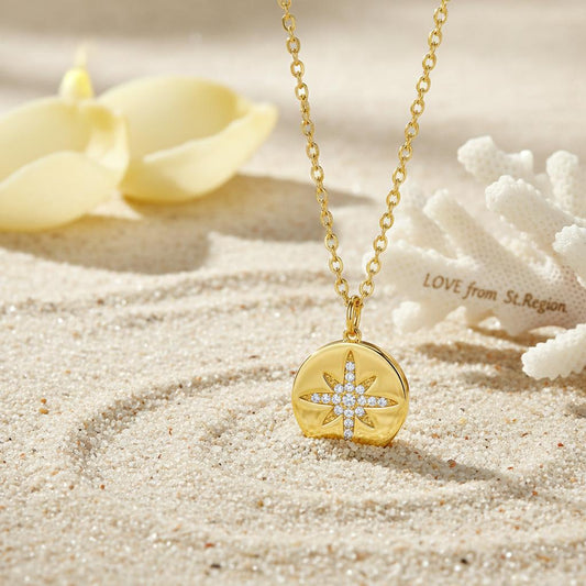Cubic Zirconia & 18K Gold-Plated Star Round Pendant Necklace