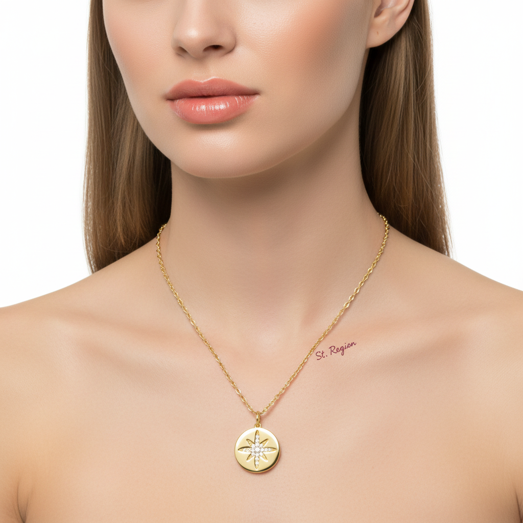 Cubic Zirconia & 18K Gold-Plated Star Round Pendant Necklace - Street Region