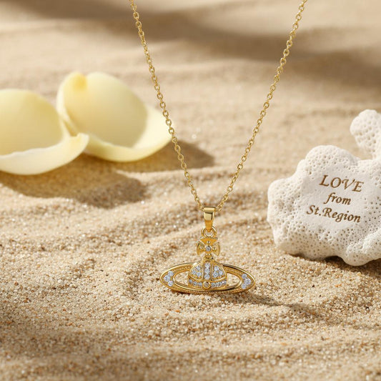 Cubic Zirconia & 18K Gold-Plated Planet Pendant Necklace