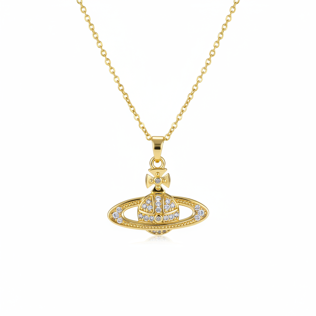 Cubic Zirconia & 18K Gold-Plated Planet Pendant Necklace - Street Region