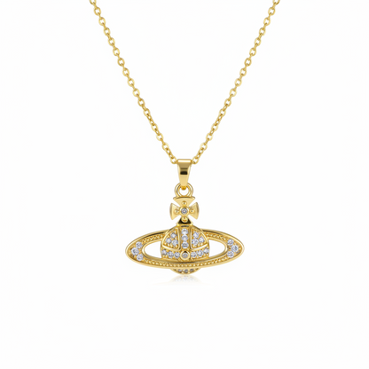 Cubic Zirconia & 18K Gold-Plated Planet Pendant Necklace - Street Region