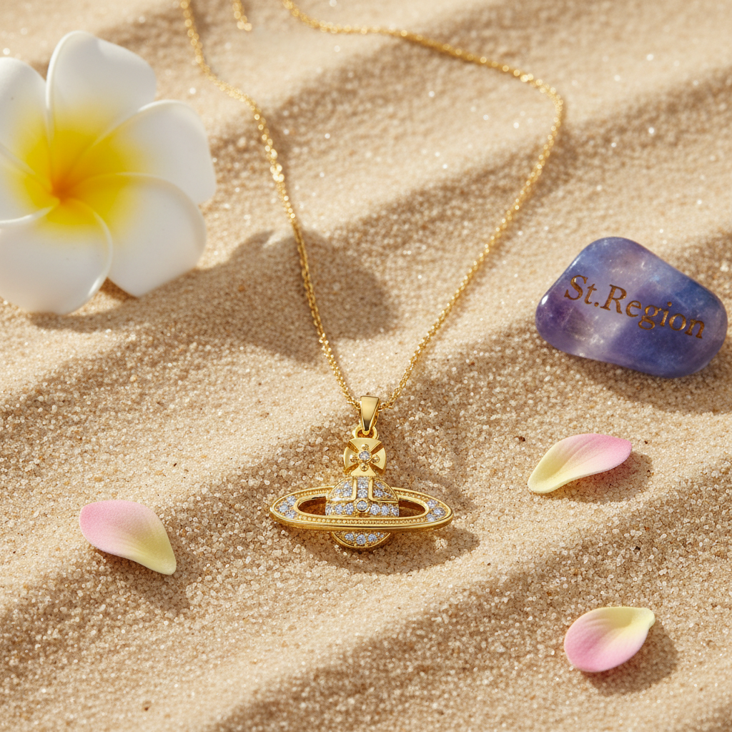 Cubic Zirconia & 18K Gold-Plated Planet Pendant Necklace - Street Region