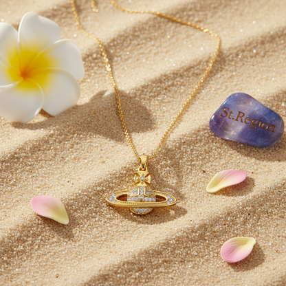 Cubic Zirconia & 18K Gold-Plated Planet Pendant Necklace - Street Region