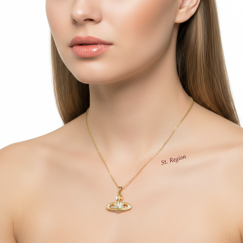 Cubic Zirconia & 18K Gold-Plated Planet Pendant Necklace - Street Region