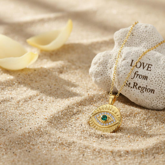 Cubic Zirconia & 18K Gold-Plated Eye Round Pendant Necklace