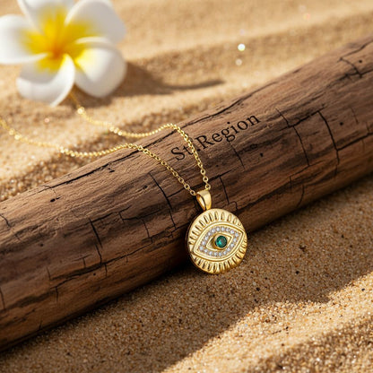 Cubic Zirconia & 18K Gold-Plated Eye Round Pendant Necklace