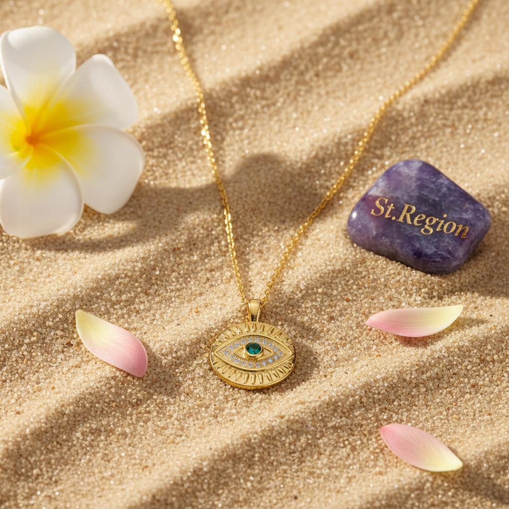 Cubic Zirconia & 18K Gold-Plated Eye Round Pendant Necklace