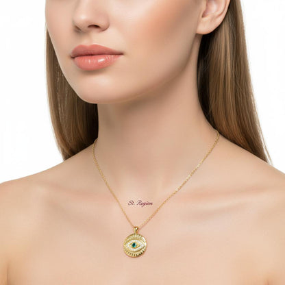 Cubic Zirconia & 18K Gold-Plated Eye Round Pendant Necklace