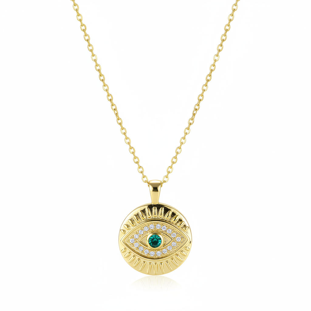 Cubic Zirconia & 18K Gold-Plated Eye Round Pendant Necklace - Street Region