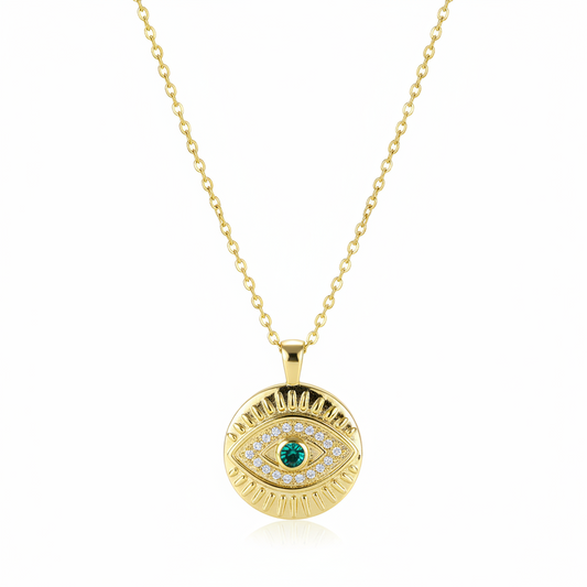 Cubic Zirconia & 18K Gold-Plated Eye Round Pendant Necklace