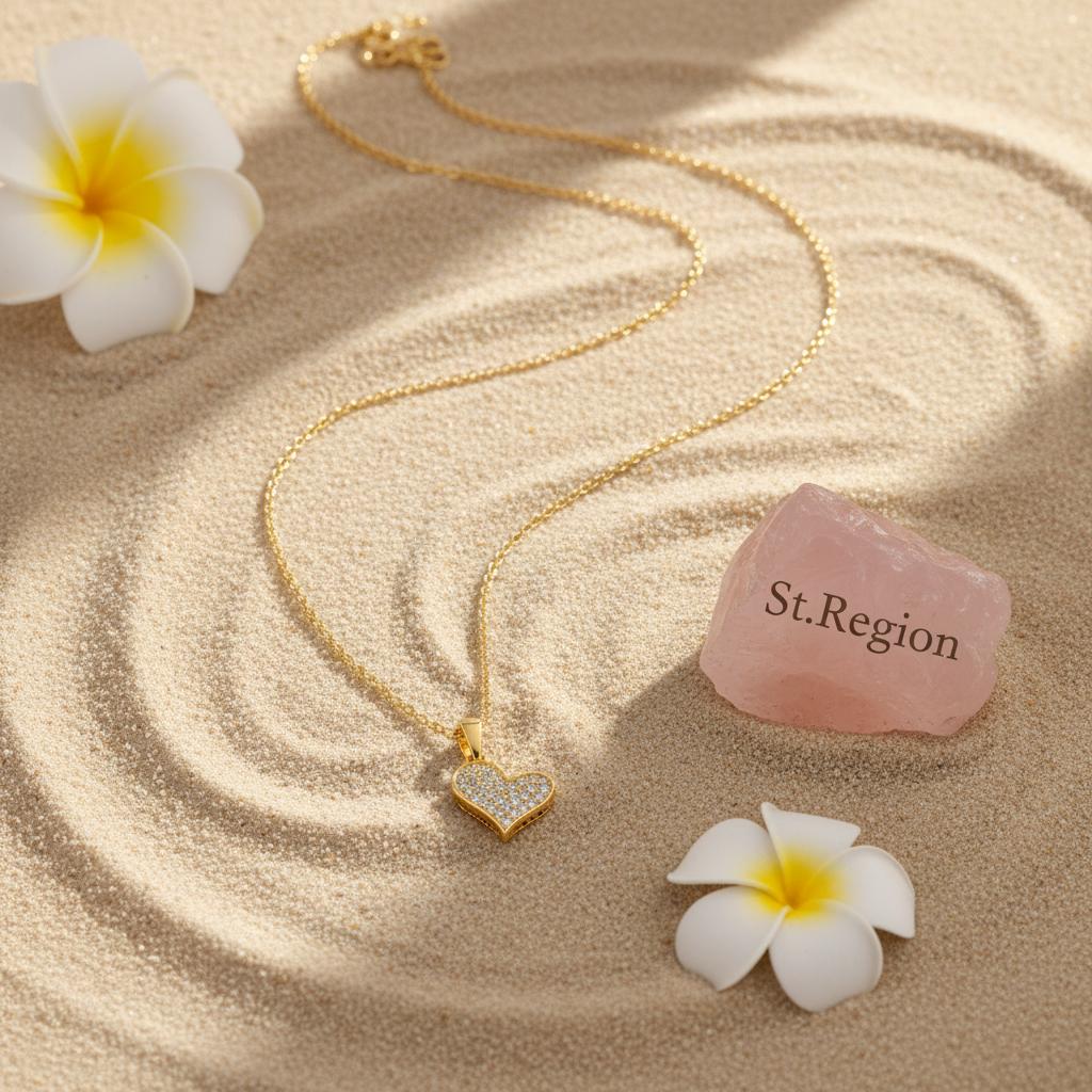 Cubic Zirconia and 18K Gold-Plated Heart Pendant Necklace, gold pendant necklace for women, lifestyle look