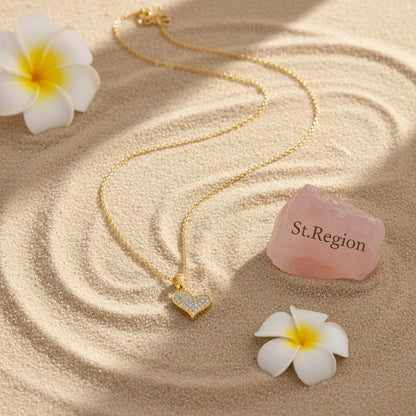 Cubic Zirconia and 18K Gold-Plated Heart Pendant Necklace, gold pendant necklace for women, lifestyle look