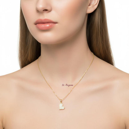 Cubic Zirconia and 18K Gold-Plated Heart Pendant Necklace, gold pendant necklace for women, botanical inspired, styled look