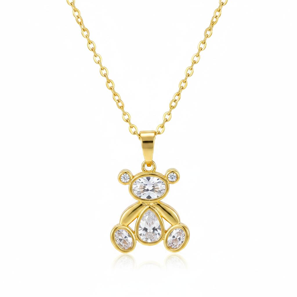 Crystal & Cubic Zirconia 18K Gold-Plated Bear Pendant Necklace