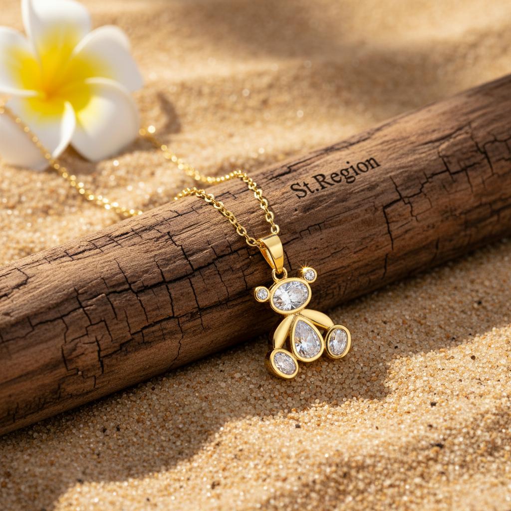 Crystal & Cubic Zirconia 18K Gold-Plated Bear Pendant Necklace