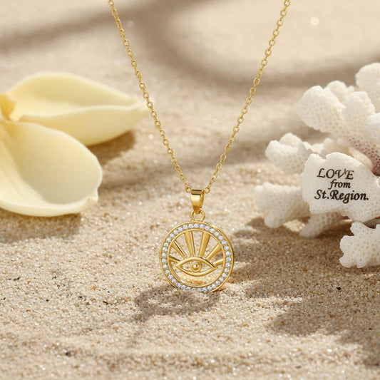 Cubic Zirconia & 18K Gold-Plated Eye Pendant Necklace