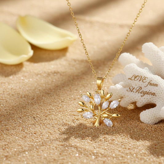 Crystal & 18K Gold-Plated Tree Pendant Necklace