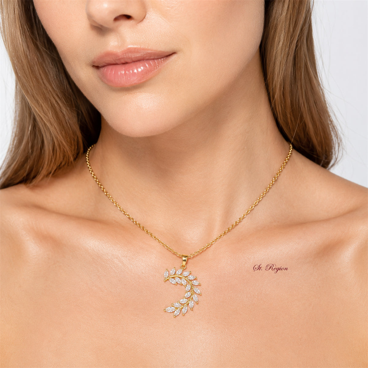 Crystal & 18K Gold-Plated Olive Branch Pendant Necklace - Street Region