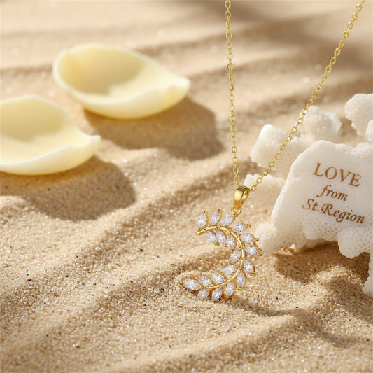 Crystal & 18K Gold-Plated Olive Branch Pendant Necklace