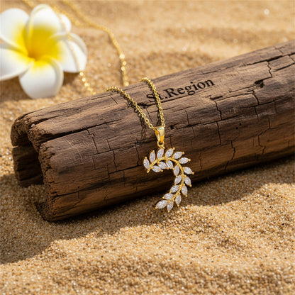 Crystal & 18K Gold-Plated Olive Branch Pendant Necklace - Street Region