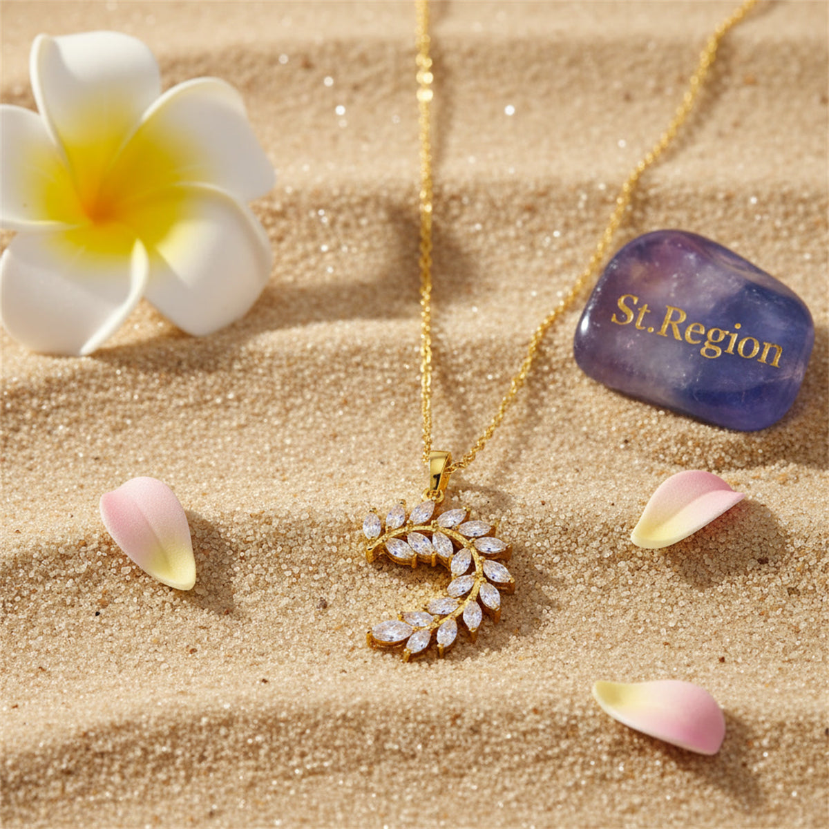 Crystal & 18K Gold-Plated Olive Branch Pendant Necklace - Street Region