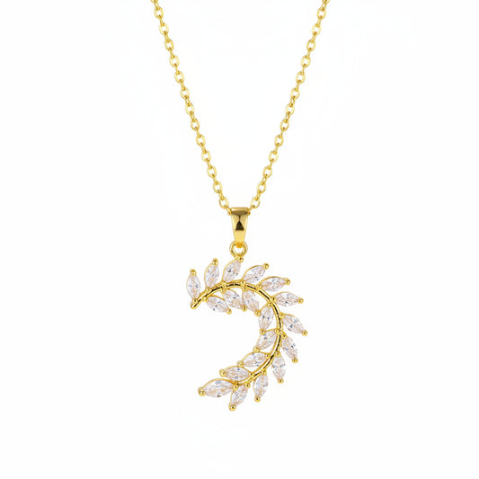 Crystal & 18K Gold-Plated Olive Branch Pendant Necklace
