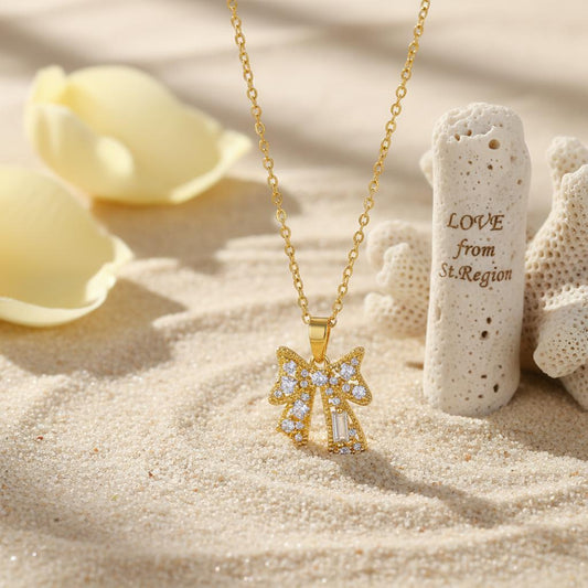Crystal & Cubic Zirconia 18K Gold-Plated Bow Pendant Necklace