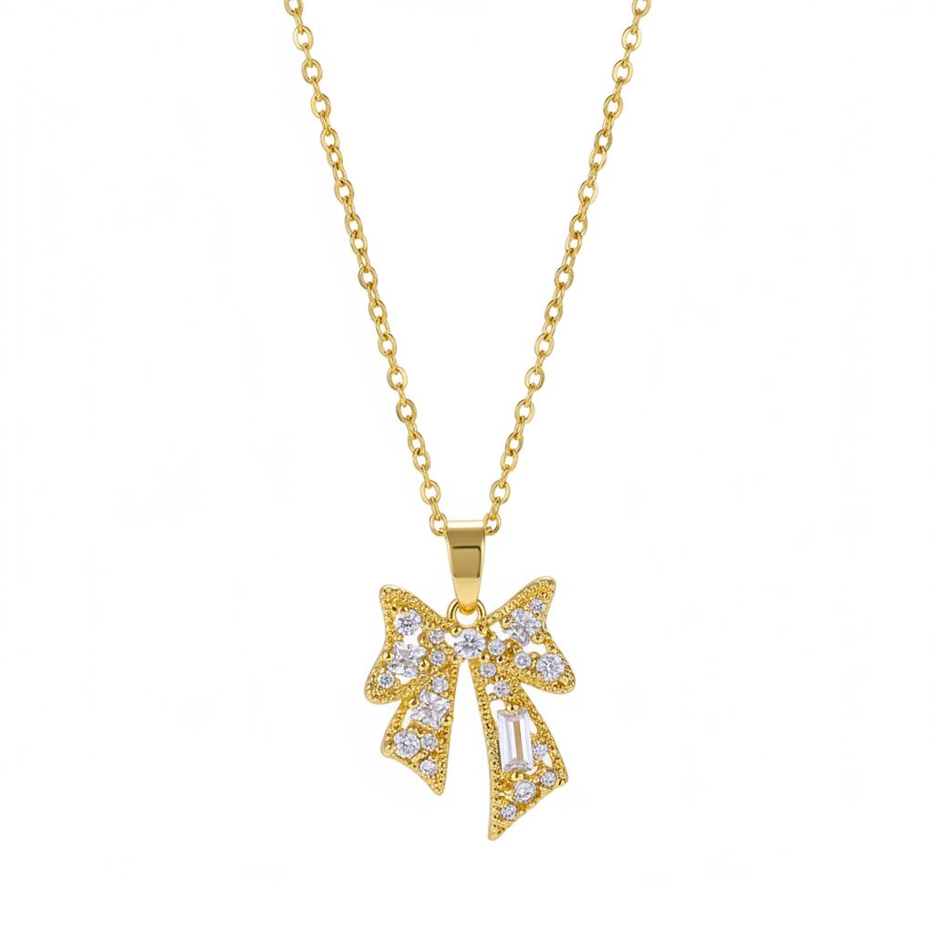 Crystal & Cubic Zirconia 18K Gold-Plated Bow Pendant Necklace