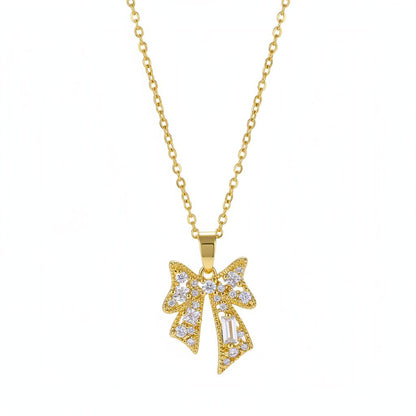Crystal & Cubic Zirconia 18K Gold-Plated Bow Pendant Necklace