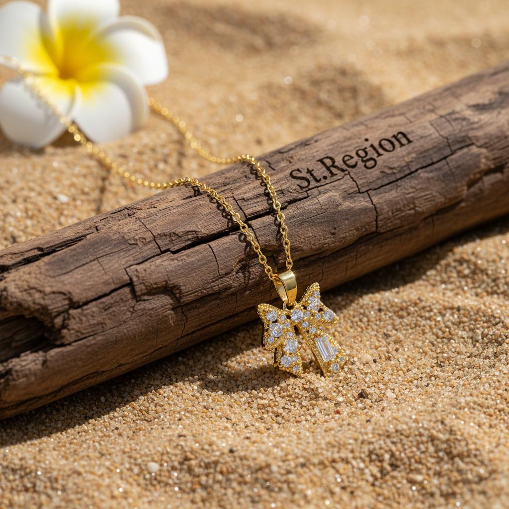 Crystal & Cubic Zirconia 18K Gold-Plated Bow Pendant Necklace