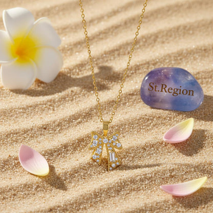 Crystal & Cubic Zirconia 18K Gold-Plated Bow Pendant Necklace