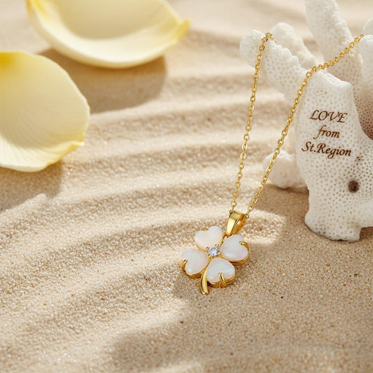 Heart Quartz & Cubic Zirconia Clover Pendant Necklace