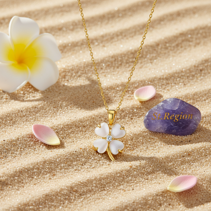 Heart Quartz & Cubic Zirconia Clover Pendant Necklace - Street Region